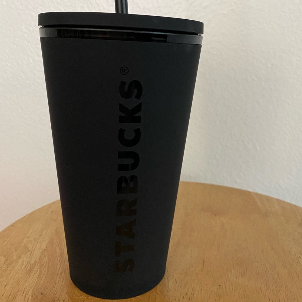 16 ounce matte black Starbucks tumbler.